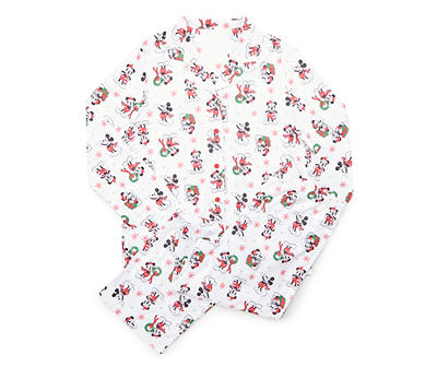 Women's White & Red Holiday Mickey Pattern Pajama Set