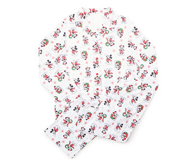 Men's Size L White & Red Holiday Mickey Pattern Pajama Set