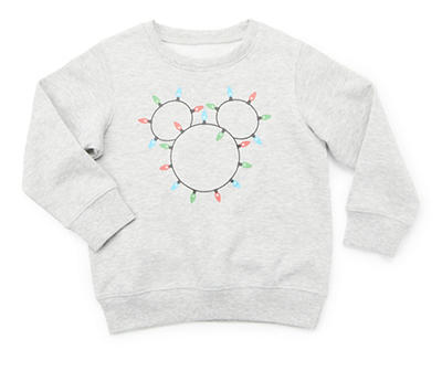 Toddler's Heather Gray Holiday Lights Mickey Long-Sleeve Fleece Sweatshirt