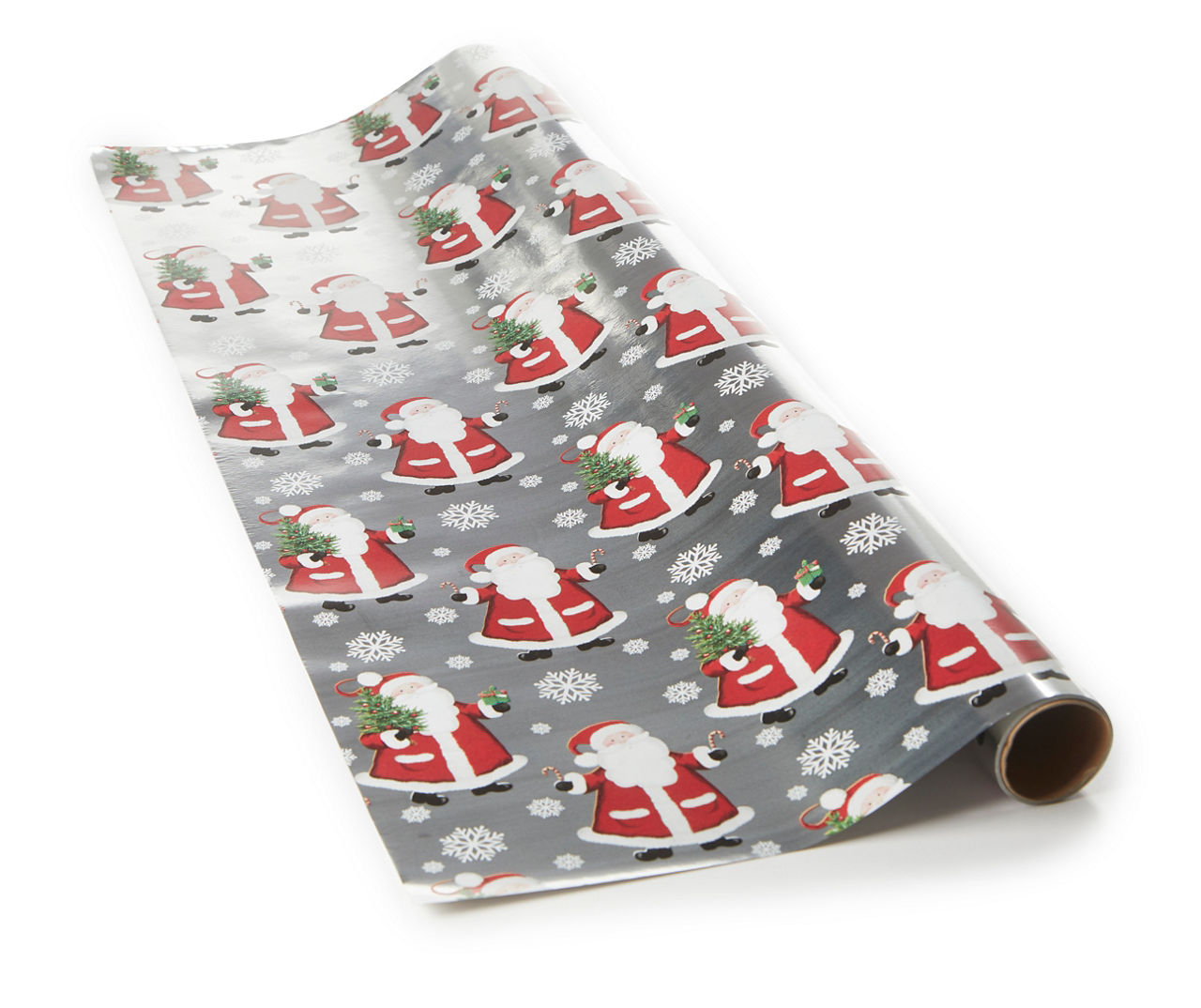 Holiday Woodland Santa/Fair Isle/Tree Gridline Foil Wrapping Paper