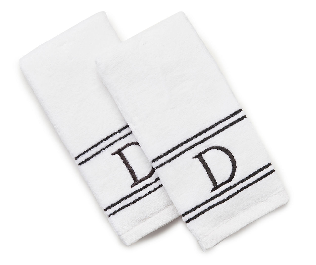 "D" Bright White Monogram Fingertip Towel, 2-Pack