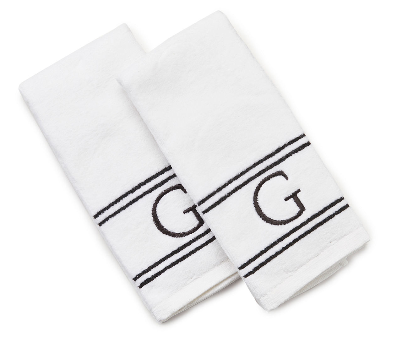 "G" Bright White Monogram Fingertip Towel, 2-Pack