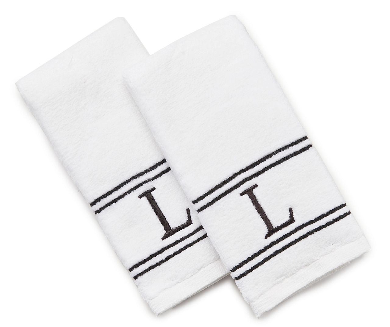 "L" Bright White Monogram Fingertip Towel, 2-Pack