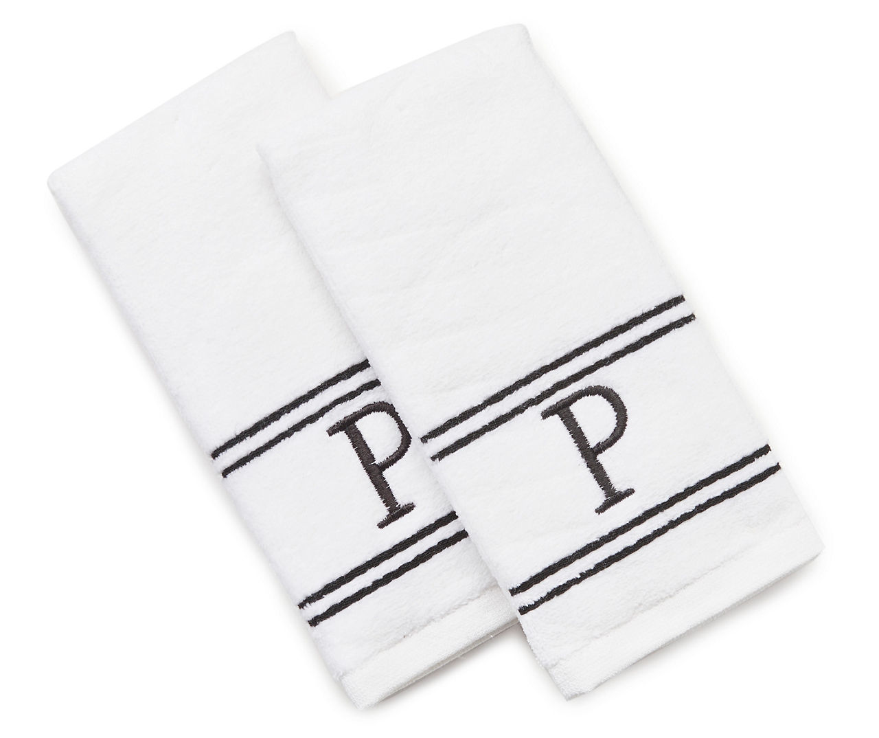 "P" Bright White Monogram Fingertip Towel, 2-Pack