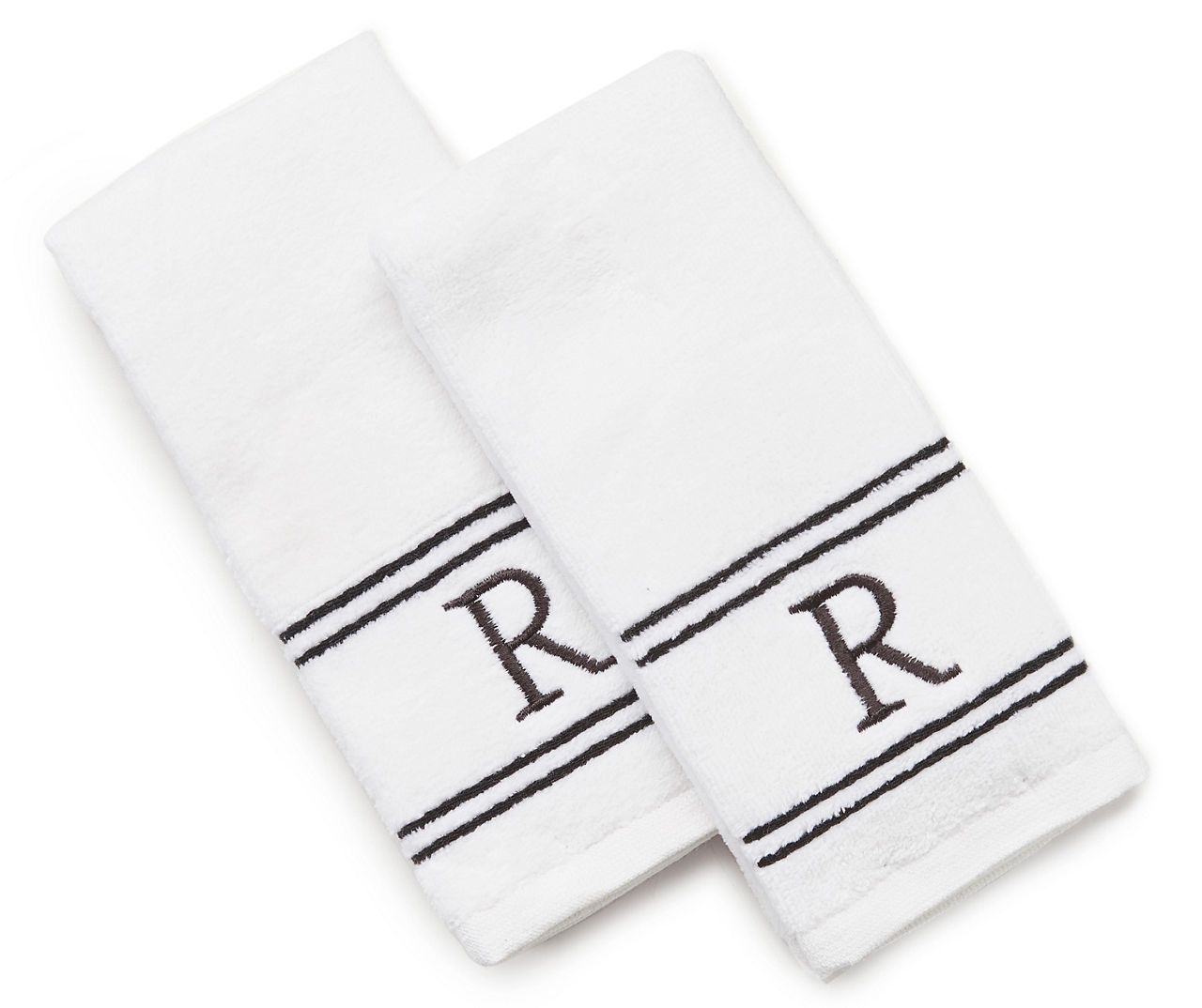 "R" Bright White Monogram Fingertip Towel, 2-Pack