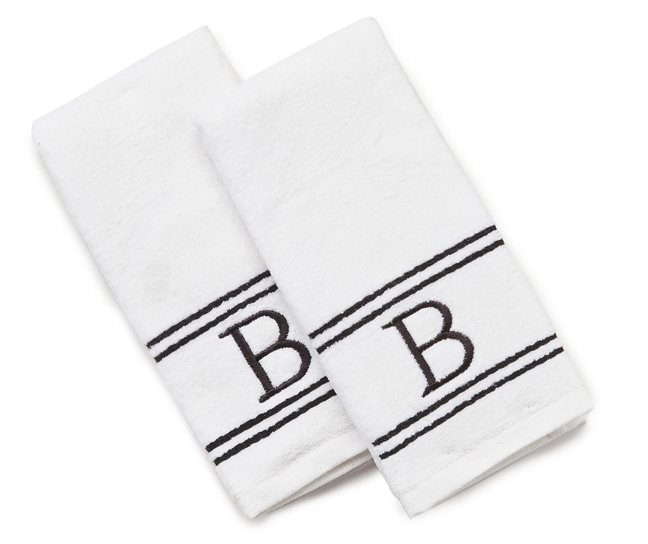 "B" Bright White Monogram Fingertip Towel, 2-Pack