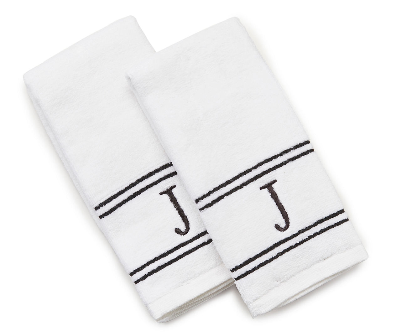 "J" Bright White Monogram Fingertip Towel, 2-Pack