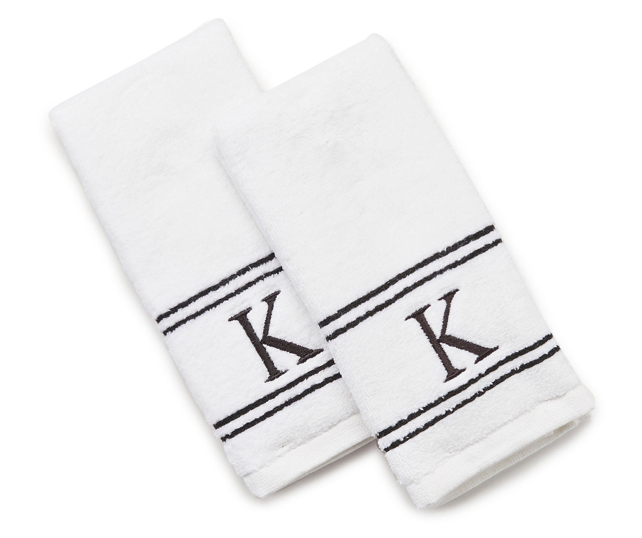 "K" Bright White Monogram Fingertip Towel, 2-Pack