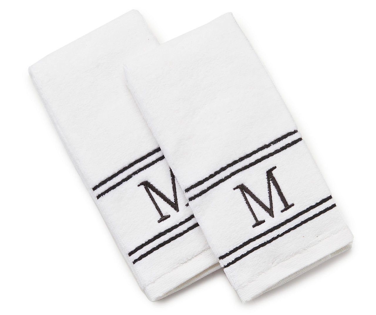 "M" Bright White Monogram Fingertip Towel, 2-Pack