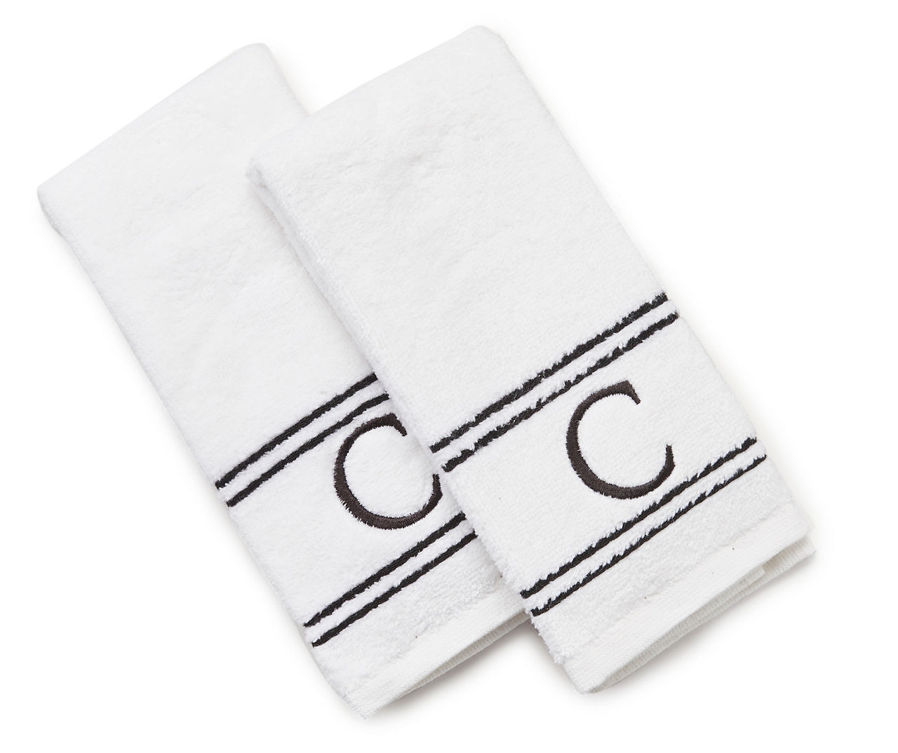 "C" Bright White Monogram Fingertip Towel, 2-Pack