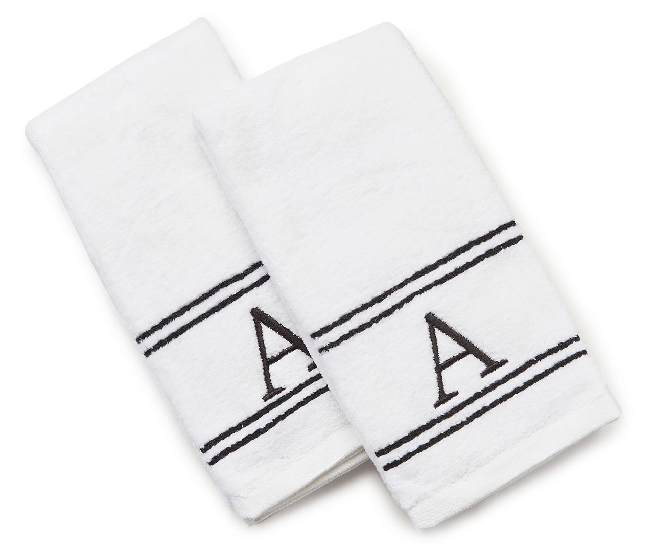 "A" Bright White Monogram Fingertip Towel, 2-Pack