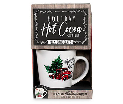 "Merry & Bright" White Truck Mug & Hot Cocoa Gift Set