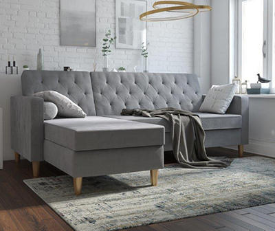 CosmoLiving Liberty Gray Chenille Sectional Storage Futon