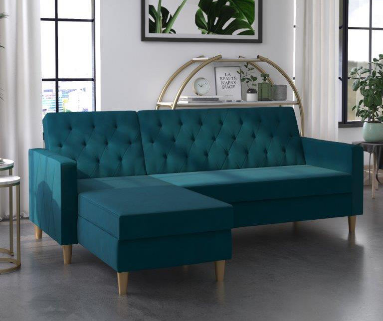 CosmoLiving Liberty Blue Velvet Sectional Storage Futon Big Lots