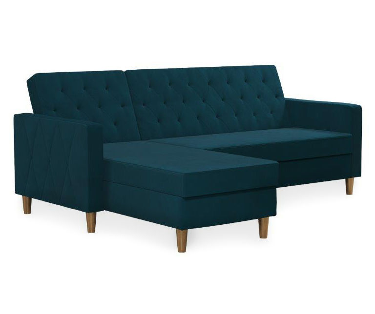 CosmoLiving Liberty Blue Velvet Sectional Storage Futon Big Lots