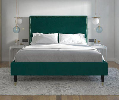 COSMOLIVING AUDREY UPH QN BED GREEN VLVT