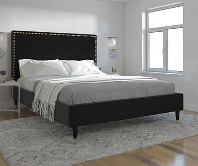 CosmoLiving Audrey Black Velvet Queen Bed