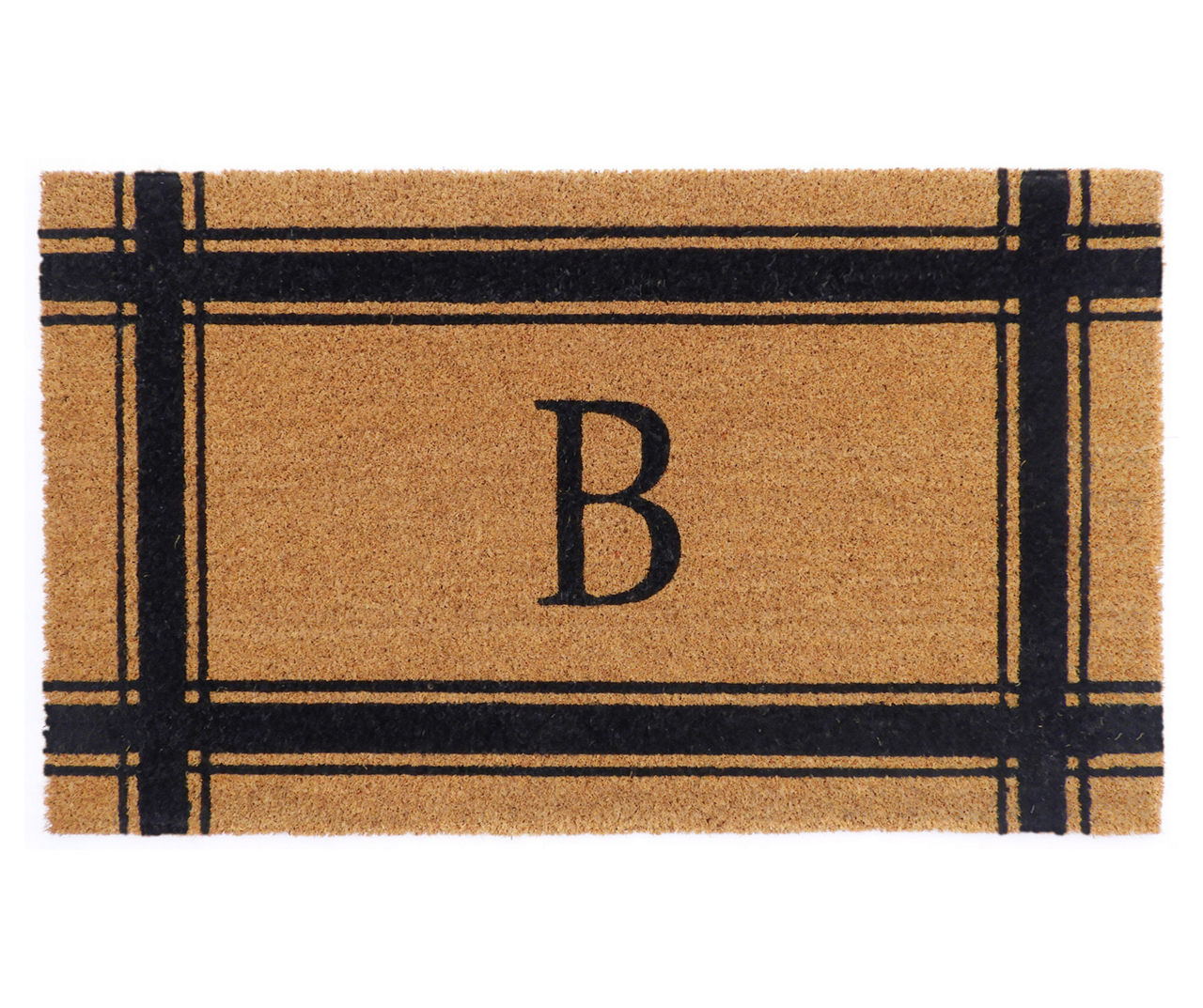 "B" Brown & Black Stripe-Border Monogram Outdoor Doormat, (29" x 17")