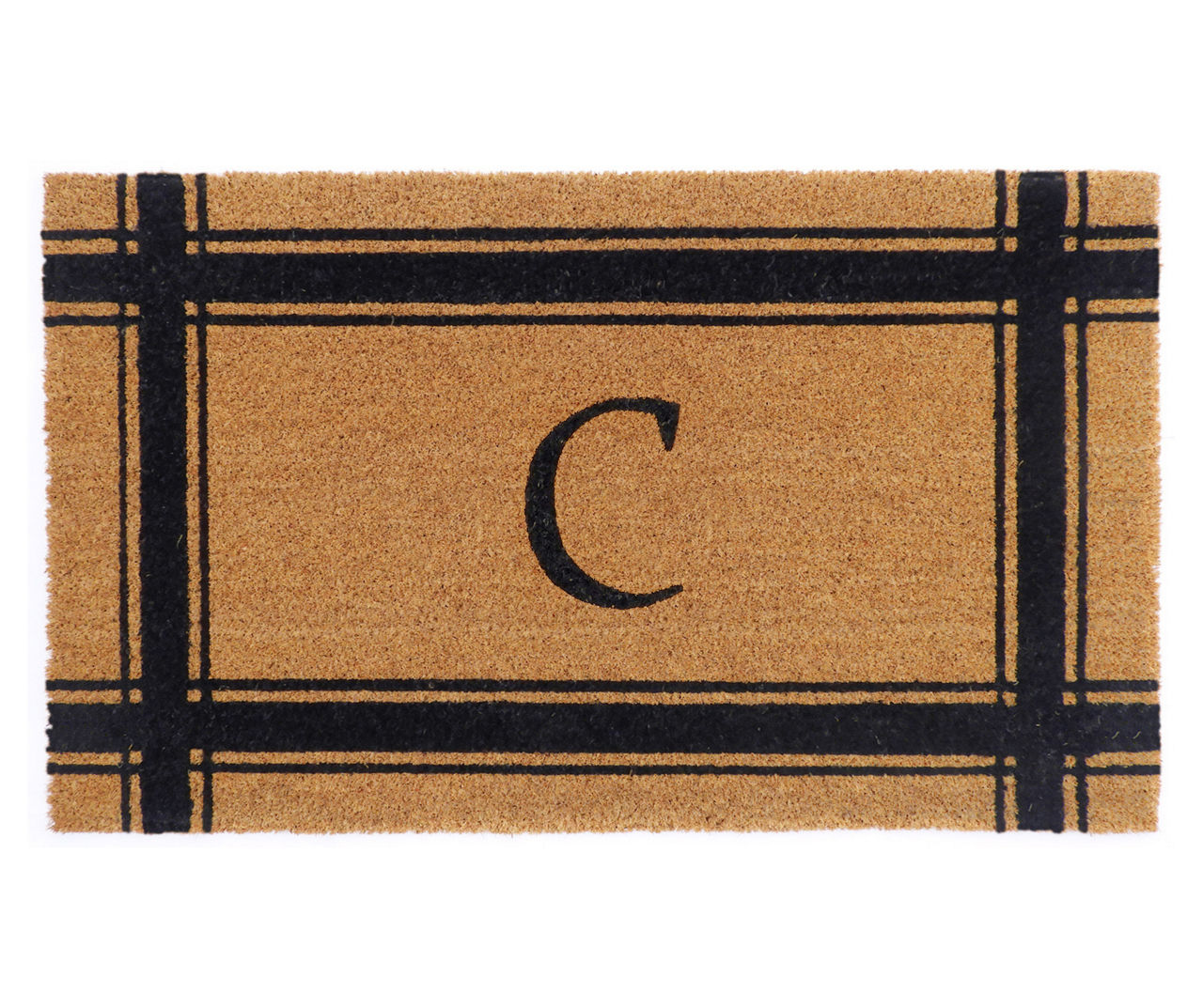 "C" Brown & Black Stripe-Border Monogram Outdoor Doormat, (29" x 17")