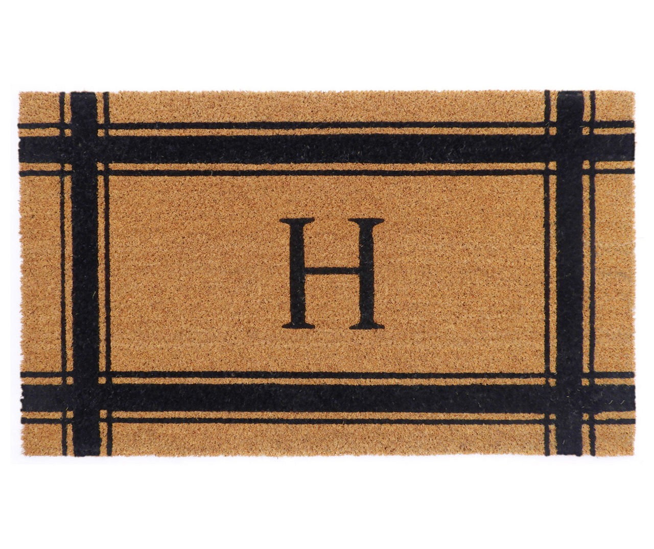 "H" Brown & Black Stripe-Border Monogram Outdoor Doormat, (29" x 17")