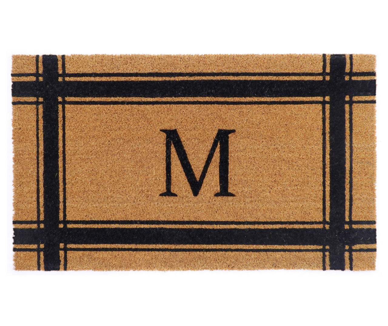 "M" Brown & Black Stripe-Border Monogram Outdoor Doormat, (29" x 17")