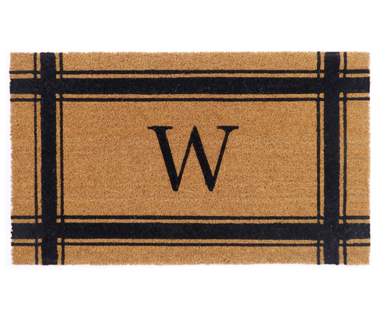 "W" Brown & Black Stripe-Border Monogram Outdoor Doormat, (29" x 17")