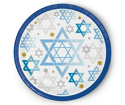 Star Of David Hanukkah Paper Dessert Plates, 40-Count