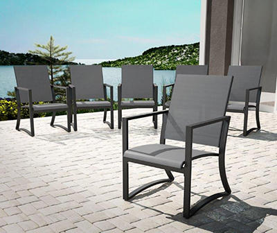 Capitol Hill Gray Sling Patio Dining Chairs, 6-Pack