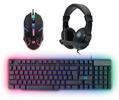 Samurai Light-Up Mouse, Keyboards & Headphones Essential Gaming Bundle