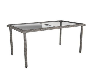 Lakewood Ranch Gray Glass & Wicker Patio Dining Table