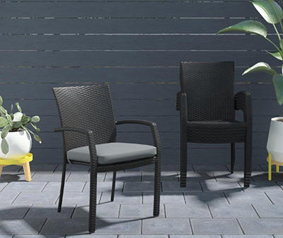 Lakewood Ranch Black Cushioned Wicker Patio Dining Chairs, 6-Pack