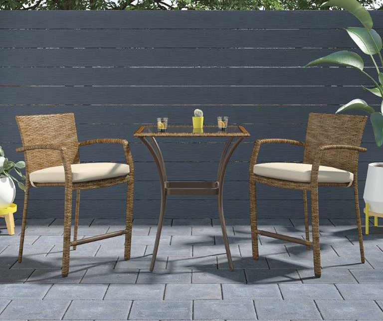 Cosco Lakewood Ranch Brown 3 Piece Wicker High Top Bistro Patio