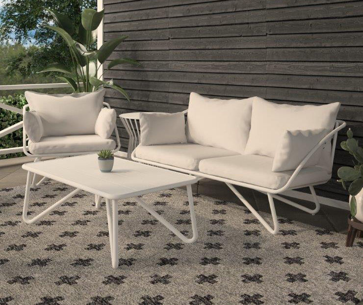 Novogratz Teddi White 2 Piece Cushioned Patio Loveseat Coffee