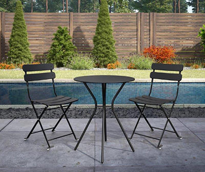 Outdoor Living Black 3-Piece Folding Bistro Patio Seating Set