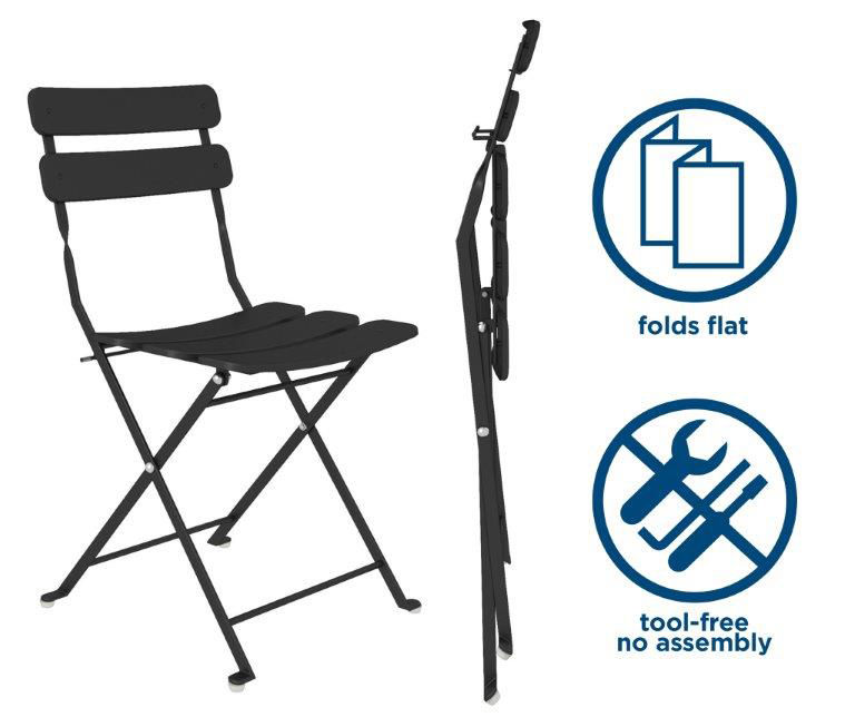 Outdoor Living Black 3-Piece Folding Bistro Patio Seating Set