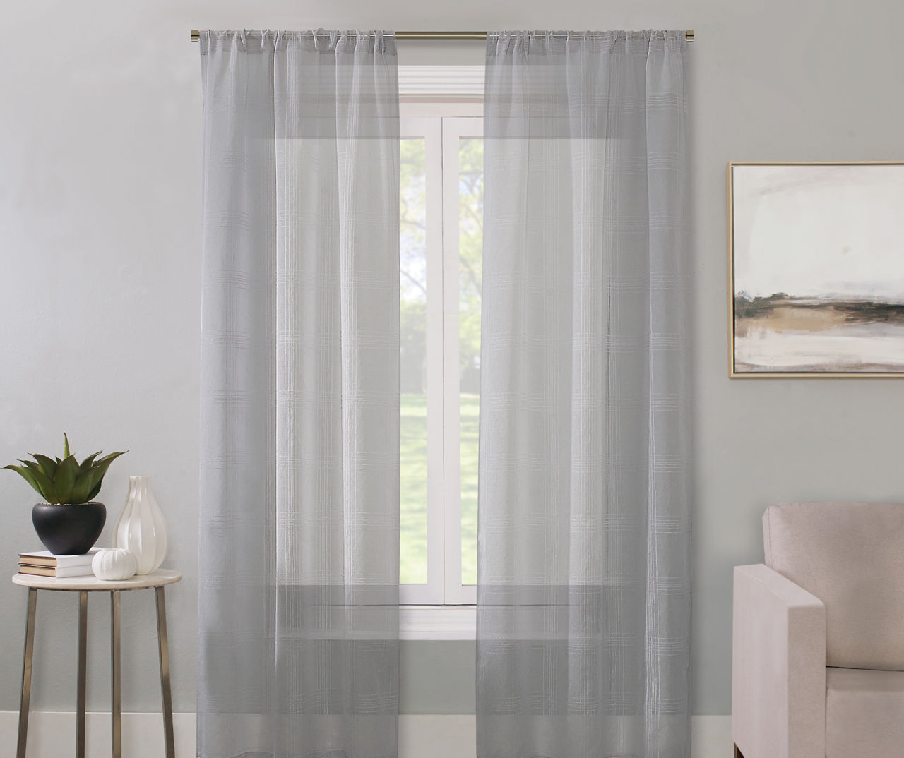 Real Living Real Living Sheer PlaidWeave Curtain Panel Big Lots