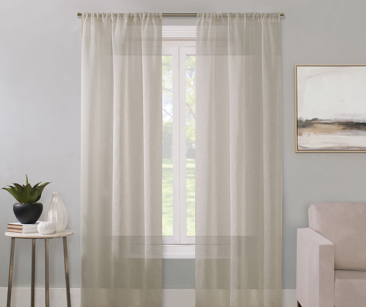 Real Living Bayview Ivory Textured Rod Pocket Sheer Curtain Panel, (84