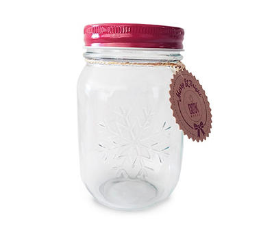 Snowflake-Embossed Glass Craft Jar, 16 oz.
