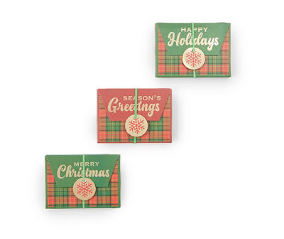 Red, Green & Gold Plaid Holiday Sentiment Gift Card Holder, 3-Pack