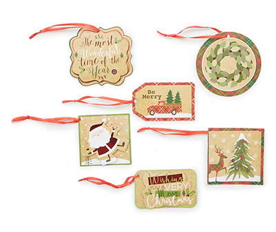 Folk Santa, Tree & Wreath Gift Tags, 32-Pack