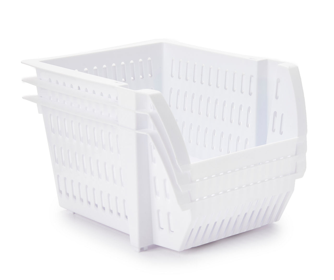 Doryh 3-tier Plastic Open Front Stacking Storage Basket/Bin, Large Size,  White