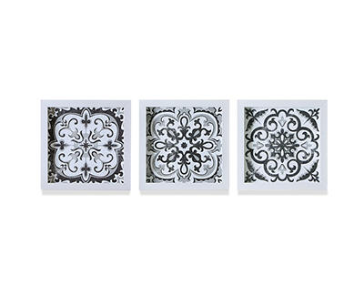 Black & White Tiles 3-Piece Gel-Coated Wall Art Set