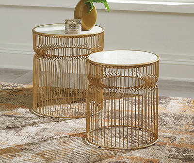 Vernway White Marble & Gold Metal 2-Piece Accent Table Set