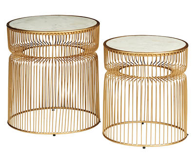 Vernway White Marble & Gold Metal 2-Piece Accent Table Set
