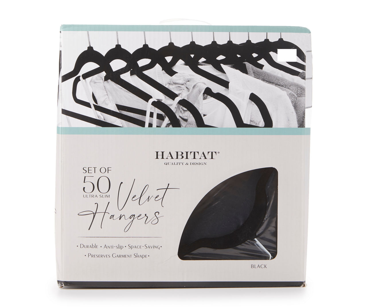 Honey-Can-Do 50-Pack Black Slim Velvet Hangers