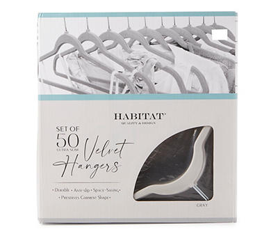 Gray Velvet Ultra-Slim Hangers, 50-Pack