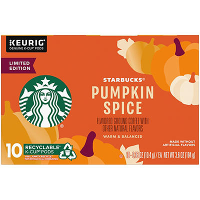 Starbucks K-Cup Coffee Pods, Pumpkin Spice Naturally Flavored Coffee for Keurig Brewers, 100% Arabica, Limited Edition, 1 Box (10 Pods)