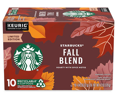 STARBUCKS Fall Blend Medium Roast Ground Coffee K-Cup Pods 10 ct Box