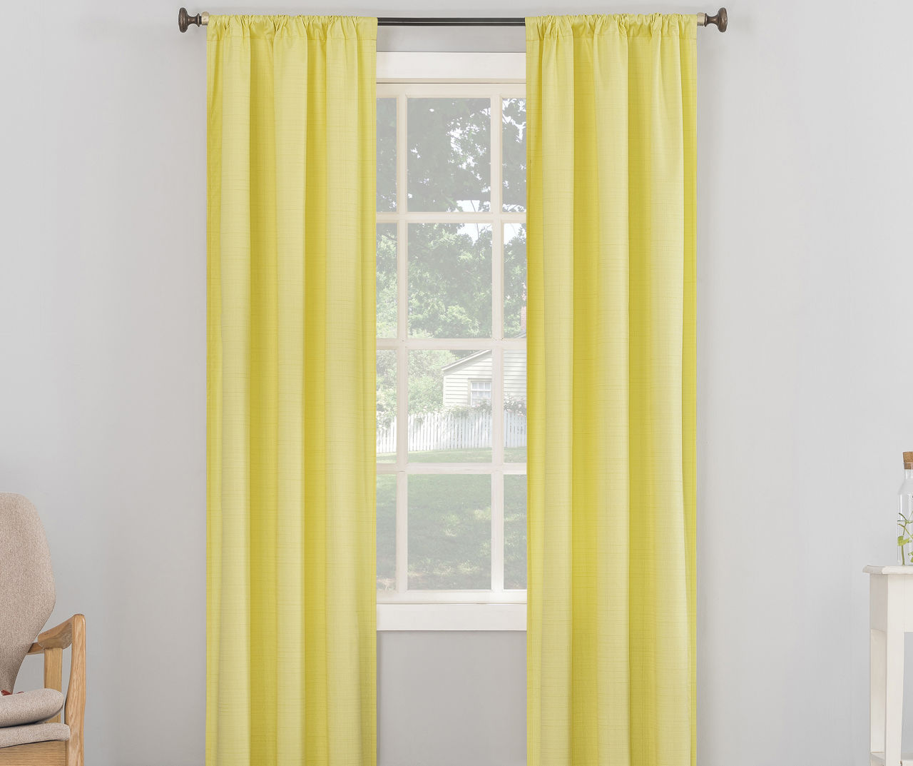 Reggie Yellow Textured Blackout Rod Pocket Curtain Panel, (84")