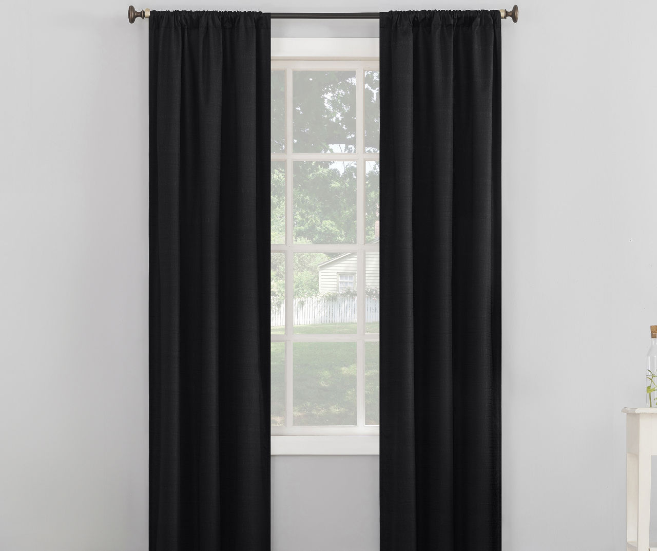 Reggie Black Textured Blackout Rod Pocket Curtain Panel, (84")